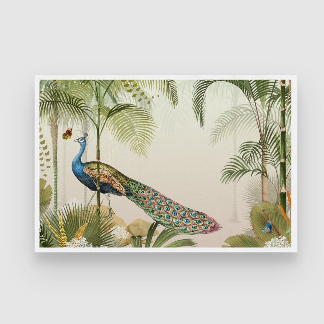 Golden Blossom Peacock — Luxury Floral Peacock Canvas 2 : 3 Horizontal Premium Wall Art Canvas by MeriDeewar