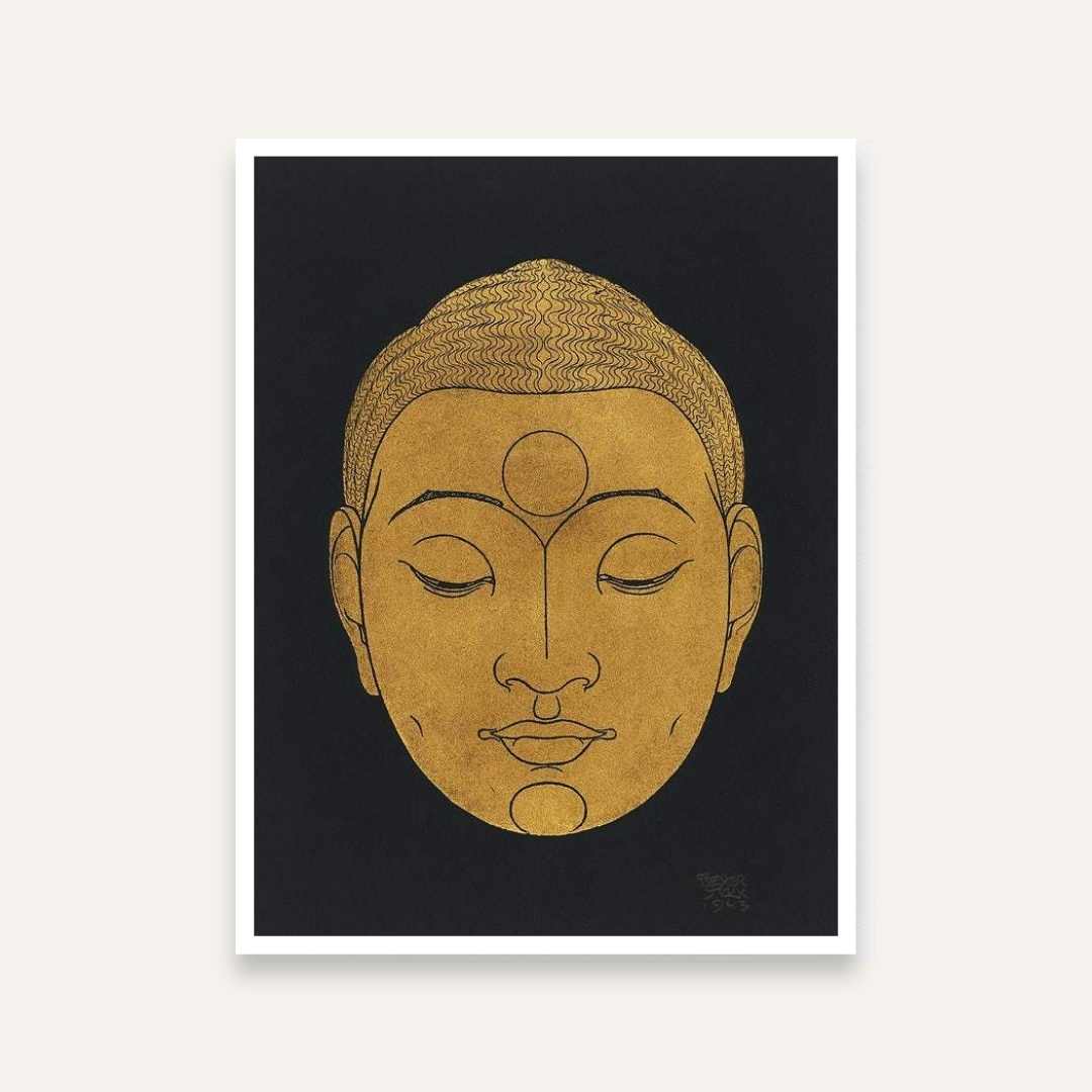 Golden Buddha Painting for Living Room | Spiritual Wall Art | Giclée Fine Art Print 3 : 4 Vertical Premium Wall Art Canvas by MeriDeewar