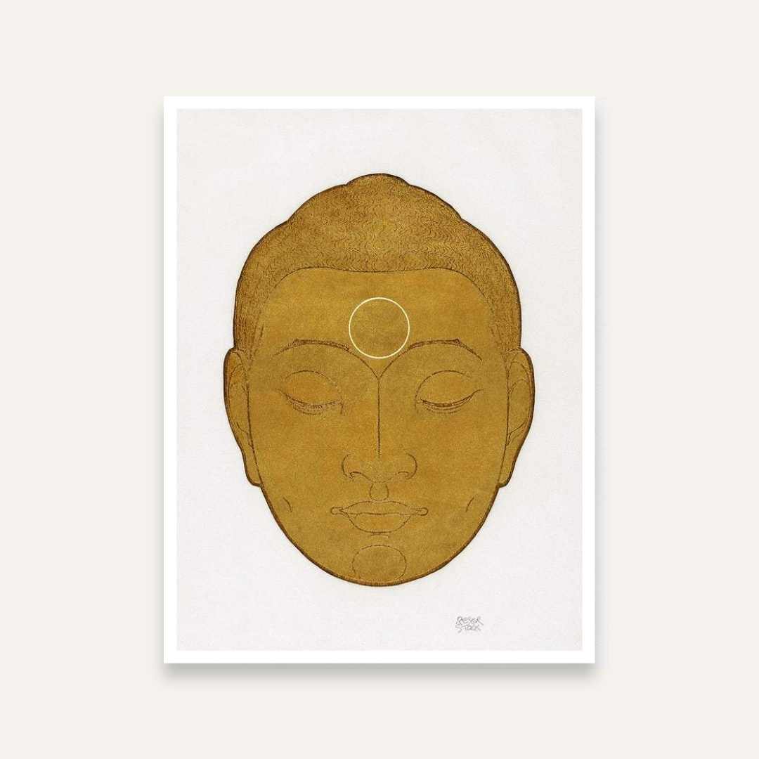 Golden Buddha Painting for Living Room | Spiritual Wall Art | Giclée Fine Art Print 3 : 4 Vertical Premium Wall Art Canvas by MeriDeewar
