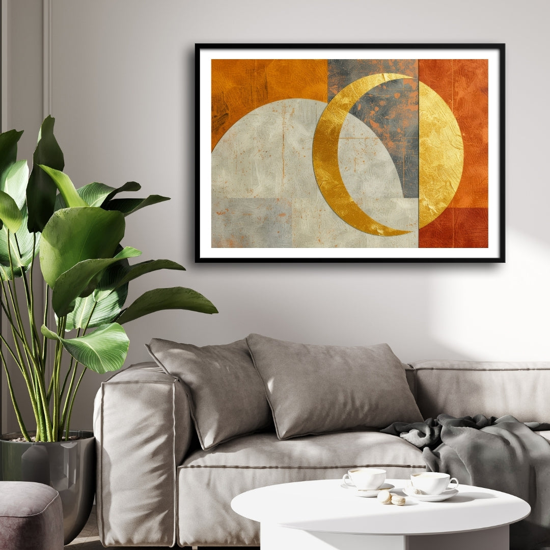 Golden Eclipse – Modern Celestial Abstract Wall Art Print 2 : 3 Horizontal Premium Wall Art Canvas by MeriDeewar