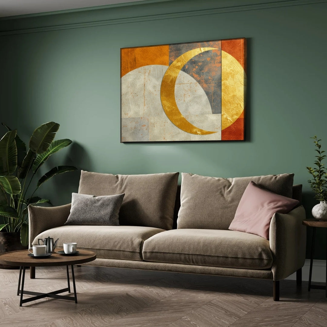 Golden Eclipse – Modern Celestial Abstract Wall Art Print 2 : 3 Horizontal Premium Wall Art Canvas by MeriDeewar