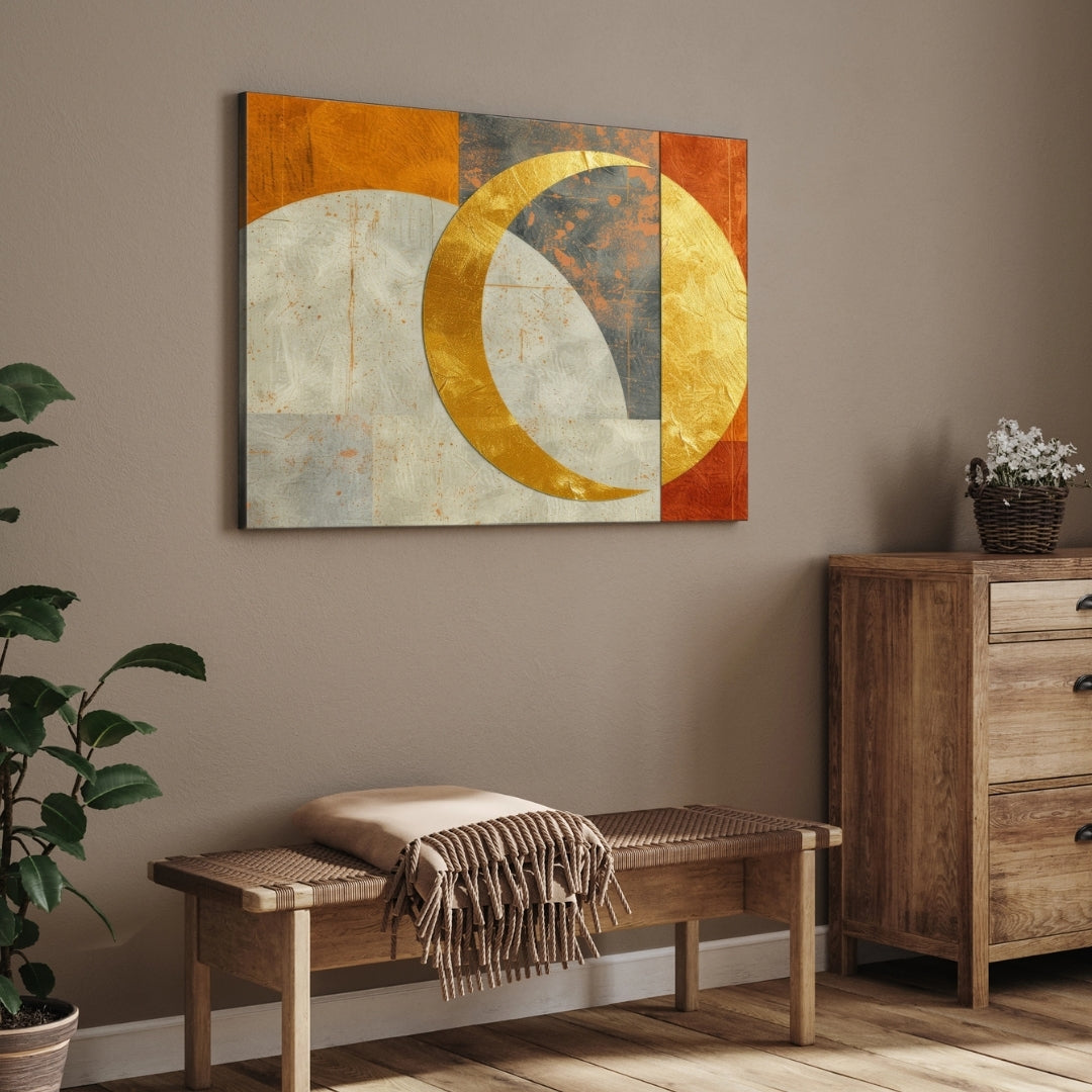 Golden Eclipse – Modern Celestial Abstract Wall Art Print 2 : 3 Horizontal Premium Wall Art Canvas by MeriDeewar
