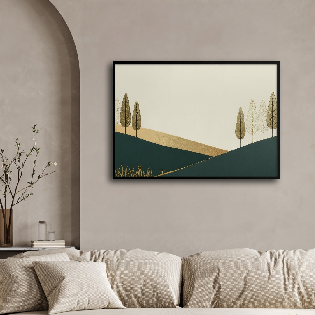 Golden Hills — Minimalist Landscape Canvas Wall Art 2 : 3 Horizontal Premium Wall Art Canvas by MeriDeewar