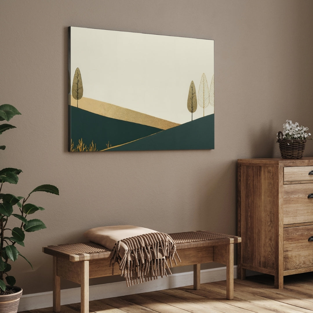 Golden Hills — Minimalist Landscape Canvas Wall Art 2 : 3 Horizontal Premium Wall Art Canvas by MeriDeewar