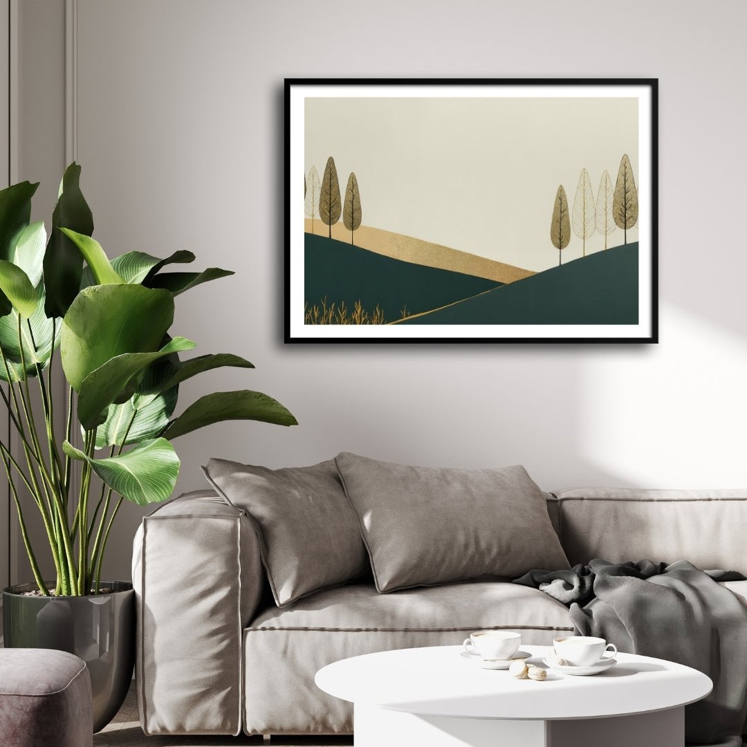 Golden Hills — Minimalist Landscape Canvas Wall Art 2 : 3 Horizontal Premium Wall Art Canvas by MeriDeewar