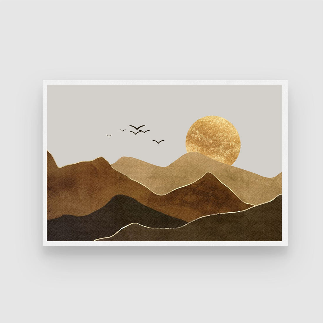 Golden Horizon – Minimalist Mountain Sunset Wall Art 2 : 3 Horizontal Premium Wall Art Canvas by MeriDeewar