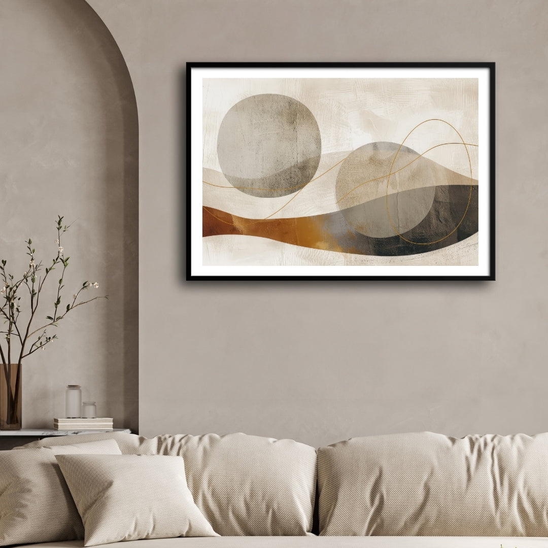 Golden Horizon – Modern Abstract Landscape Wall Art Print 2 : 3 Horizontal Premium Wall Art Canvas by MeriDeewar