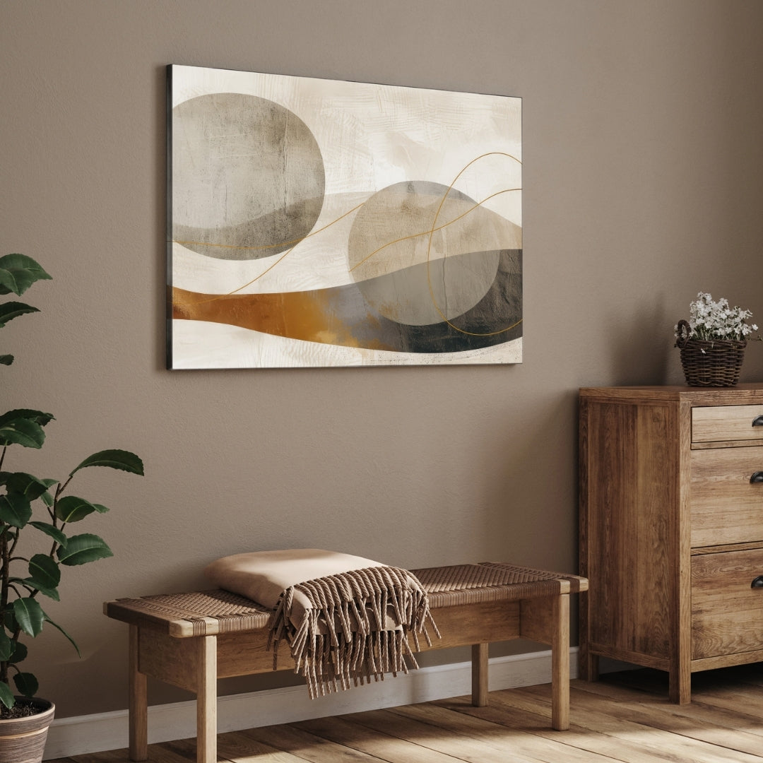 Golden Horizon – Modern Abstract Landscape Wall Art Print 2 : 3 Horizontal Premium Wall Art Canvas by MeriDeewar