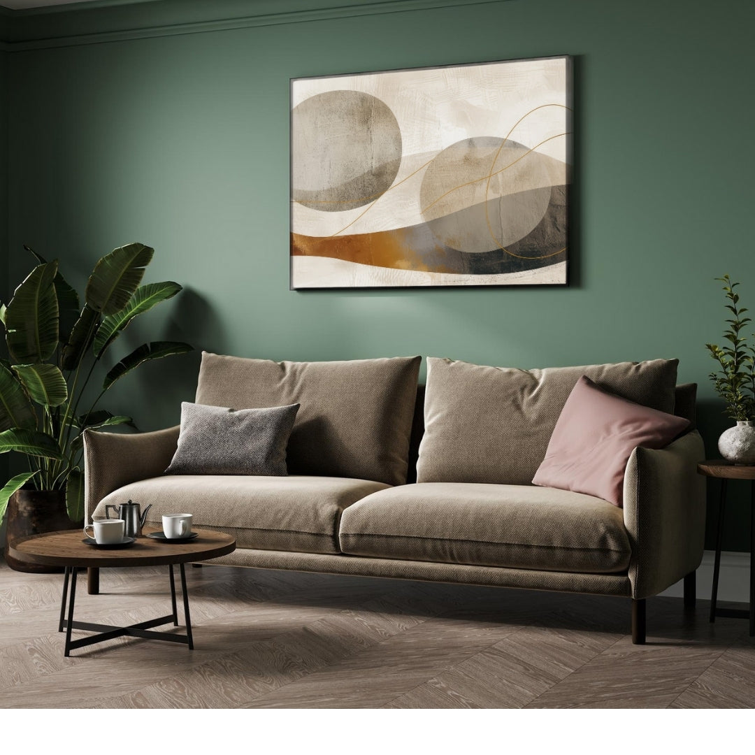 Golden Horizon – Modern Abstract Landscape Wall Art Print 2 : 3 Horizontal Premium Wall Art Canvas by MeriDeewar