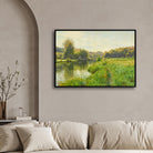 Golden Hour by the River – Realistic Nature Landscape Wall Art 2 : 3 Horizontal Premium Wall Art Canvas by MeriDeewar