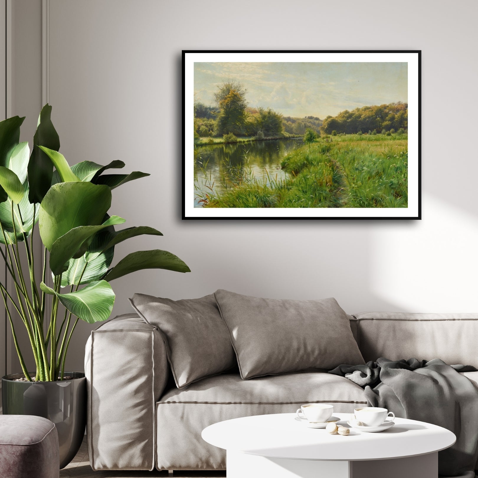 Golden Hour by the River – Realistic Nature Landscape Wall Art 2 : 3 Horizontal Premium Wall Art Canvas by MeriDeewar