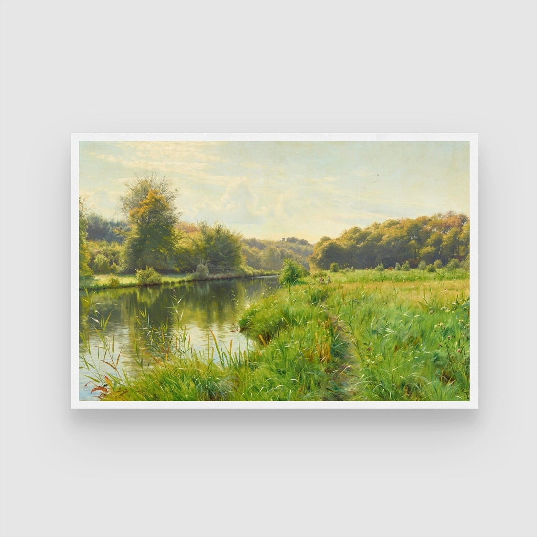 Golden Hour by the River – Realistic Nature Landscape Wall Art 2 : 3 Horizontal Premium Wall Art Canvas by MeriDeewar