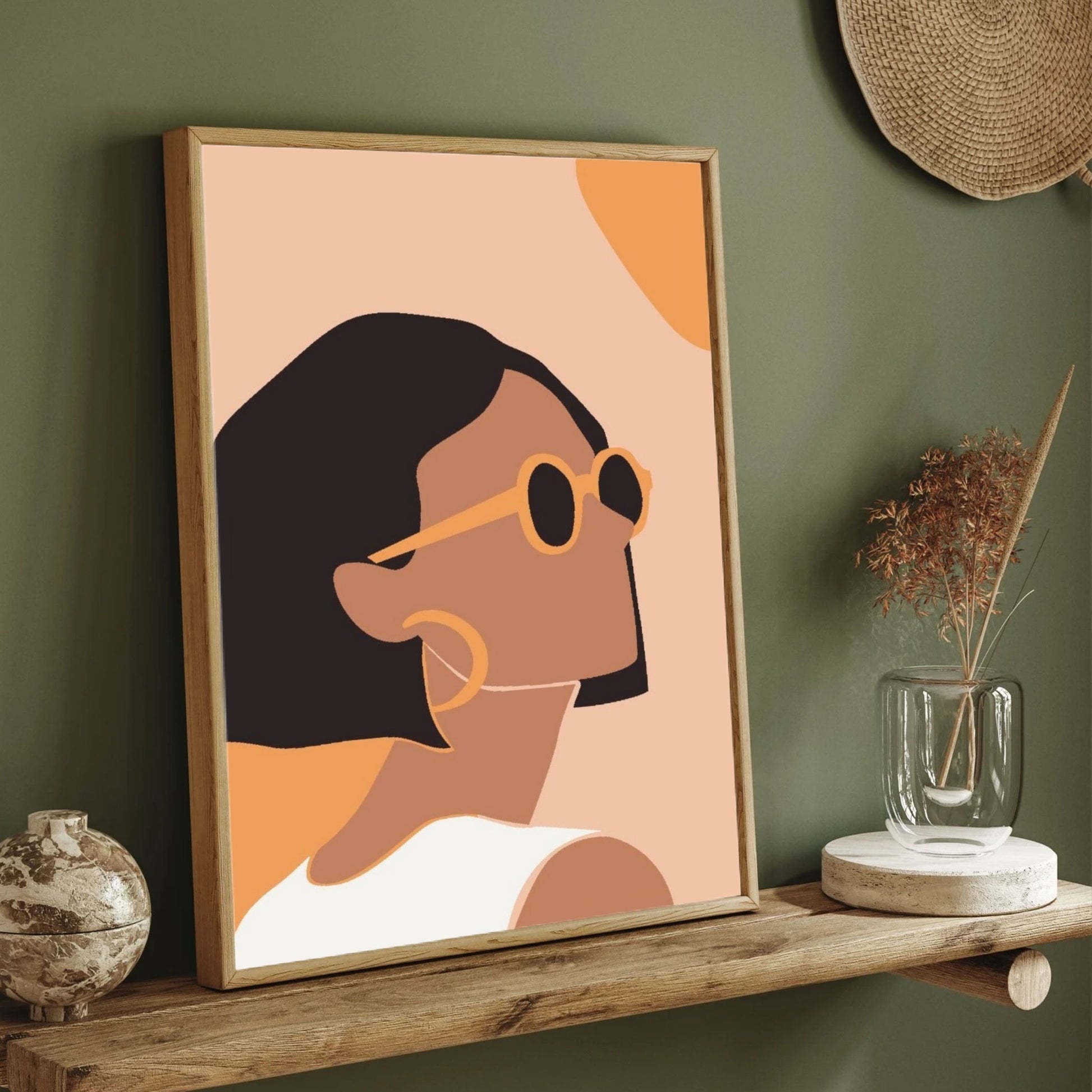 Golden Hour – Minimalist Woman with Sunglasses Wall Art Print 2 : 3 Vertical Premium Wall Art Canvas by MeriDeewar