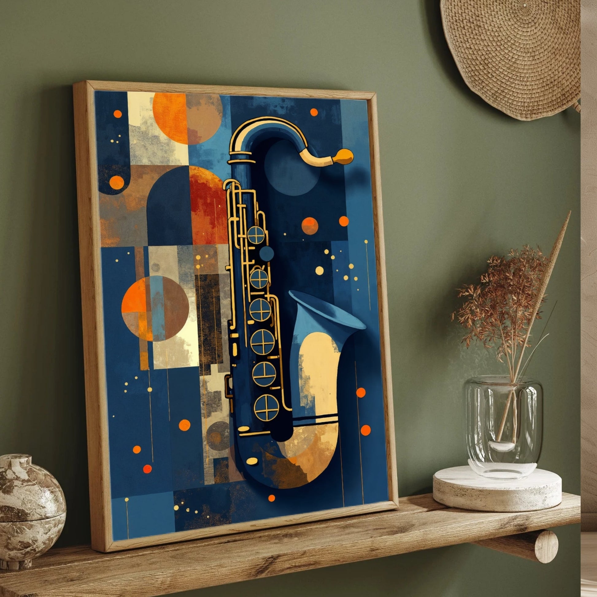 Golden Jazz – Abstract Saxophone Wall Art 2 : 3 Vertical Premium Wall Art Canvas by MeriDeewar