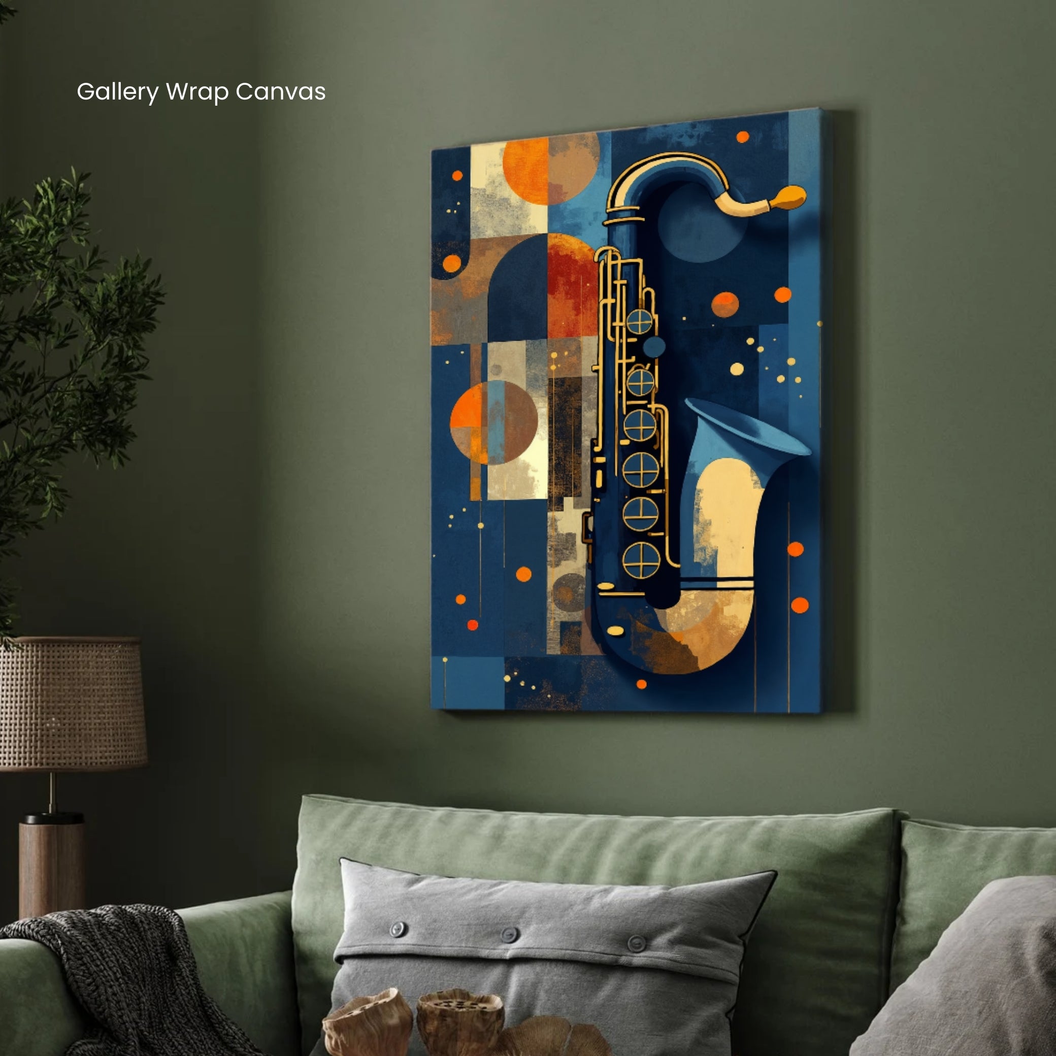 Golden Jazz – Abstract Saxophone Wall Art 2 : 3 Vertical Premium Wall Art Canvas by MeriDeewar