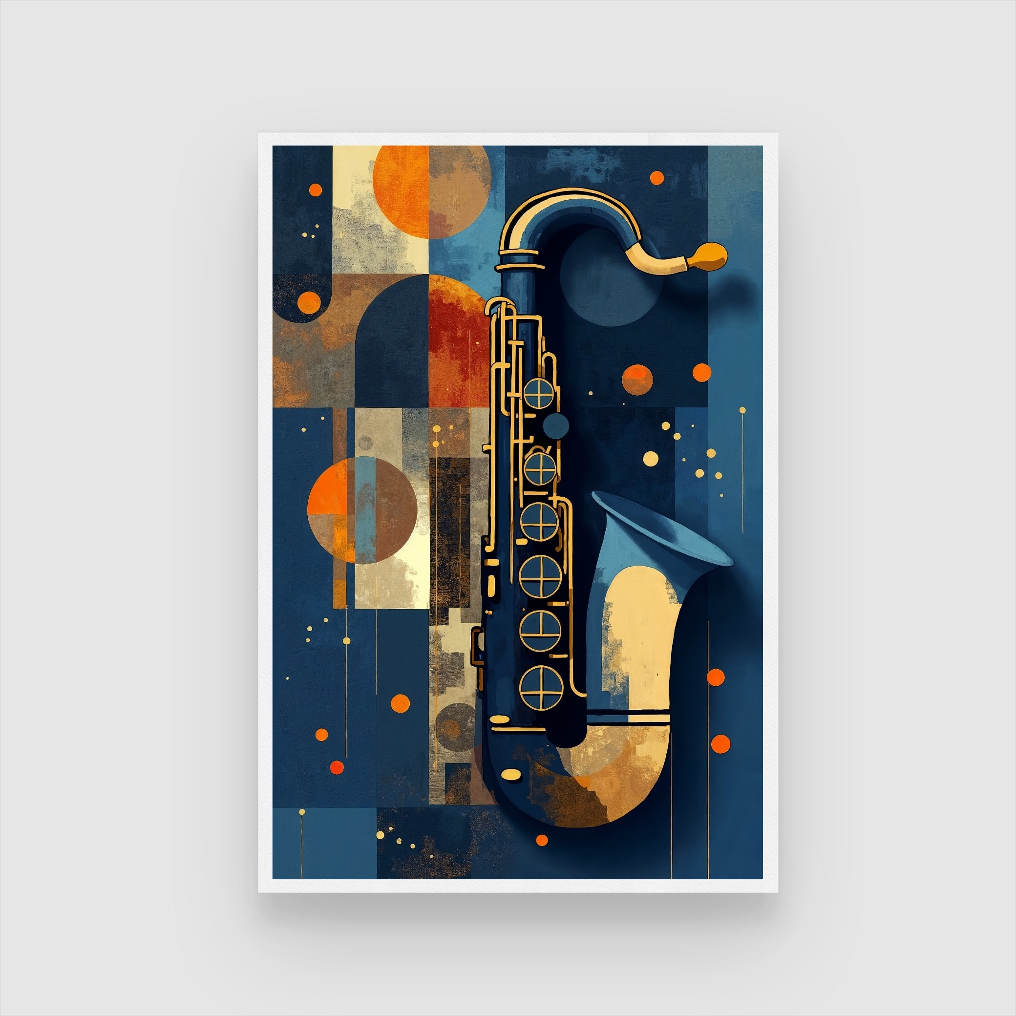 Golden Jazz – Abstract Saxophone Wall Art 2 : 3 Vertical Premium Wall Art Canvas by MeriDeewar
