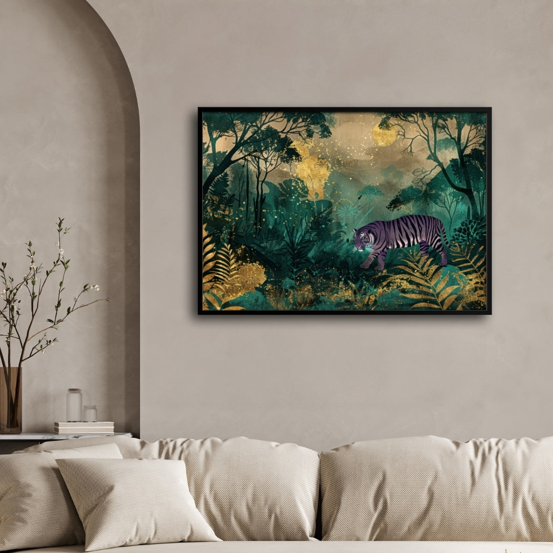 Golden Jungle — Tiger Canvas Wall Art with Luxury Accents 2 : 3 Horizontal Premium Wall Art Canvas by MeriDeewar