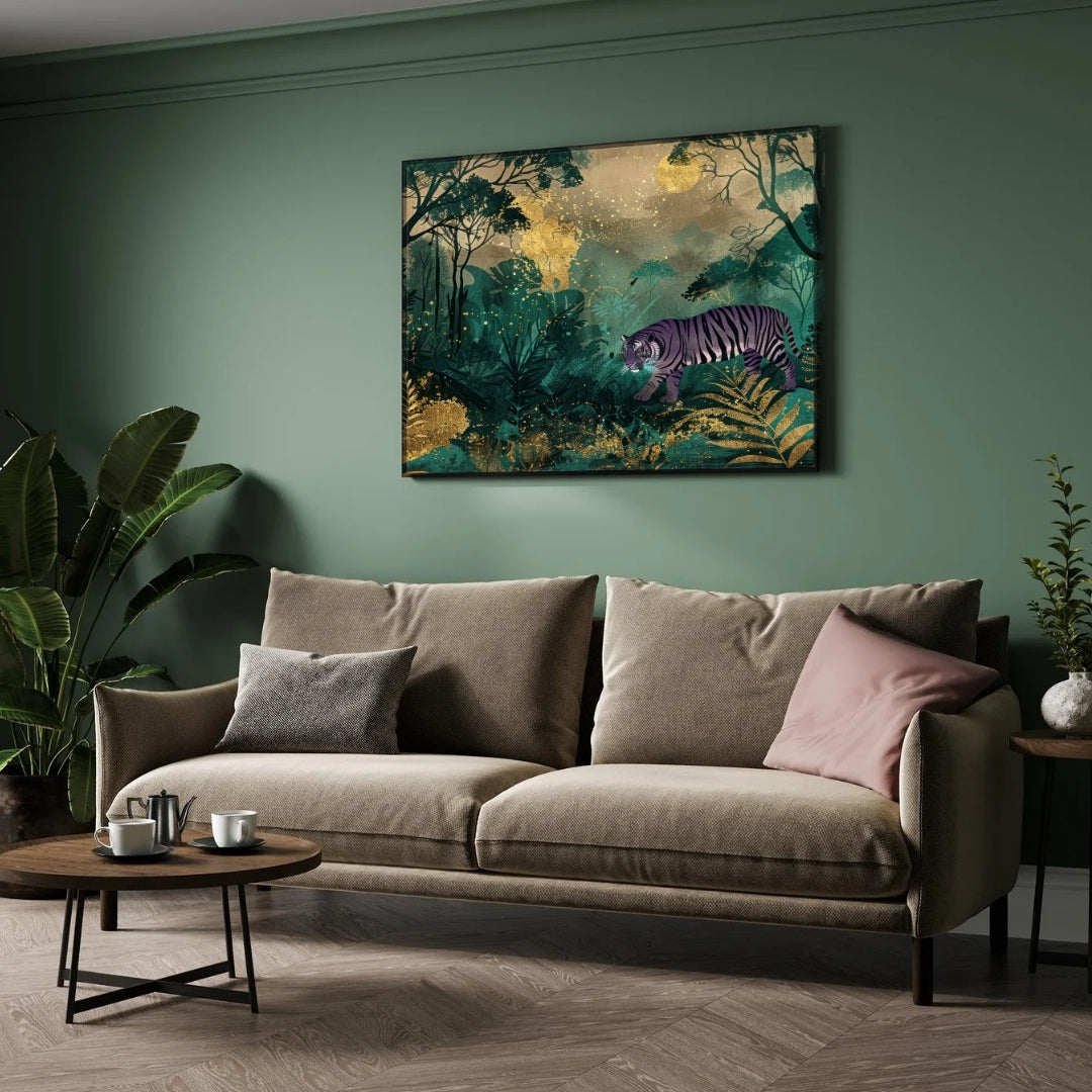 Golden Jungle — Tiger Canvas Wall Art with Luxury Accents 2 : 3 Horizontal Premium Wall Art Canvas by MeriDeewar