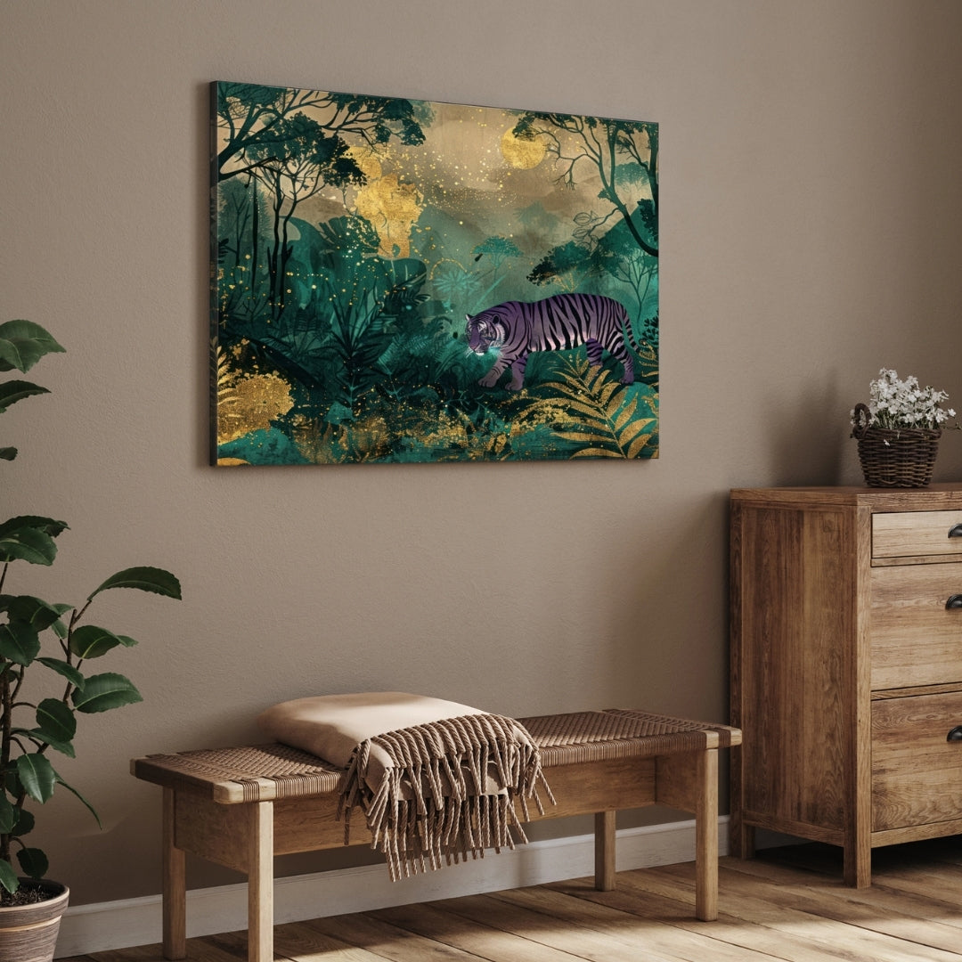 Golden Jungle — Tiger Canvas Wall Art with Luxury Accents 2 : 3 Horizontal Premium Wall Art Canvas by MeriDeewar