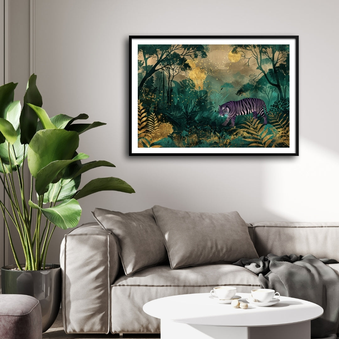 Golden Jungle — Tiger Canvas Wall Art with Luxury Accents 2 : 3 Horizontal Premium Wall Art Canvas by MeriDeewar