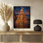 Golden Kashi Temple Shikhara Wall Art | Vertical Oil Painting Framed Print 2 : 3 Vertical Premium Wall Art Canvas by MeriDeewar