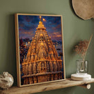 Golden Kashi Temple Shikhara Wall Art | Vertical Oil Painting Framed Print 2 : 3 Vertical Premium Wall Art Canvas by MeriDeewar