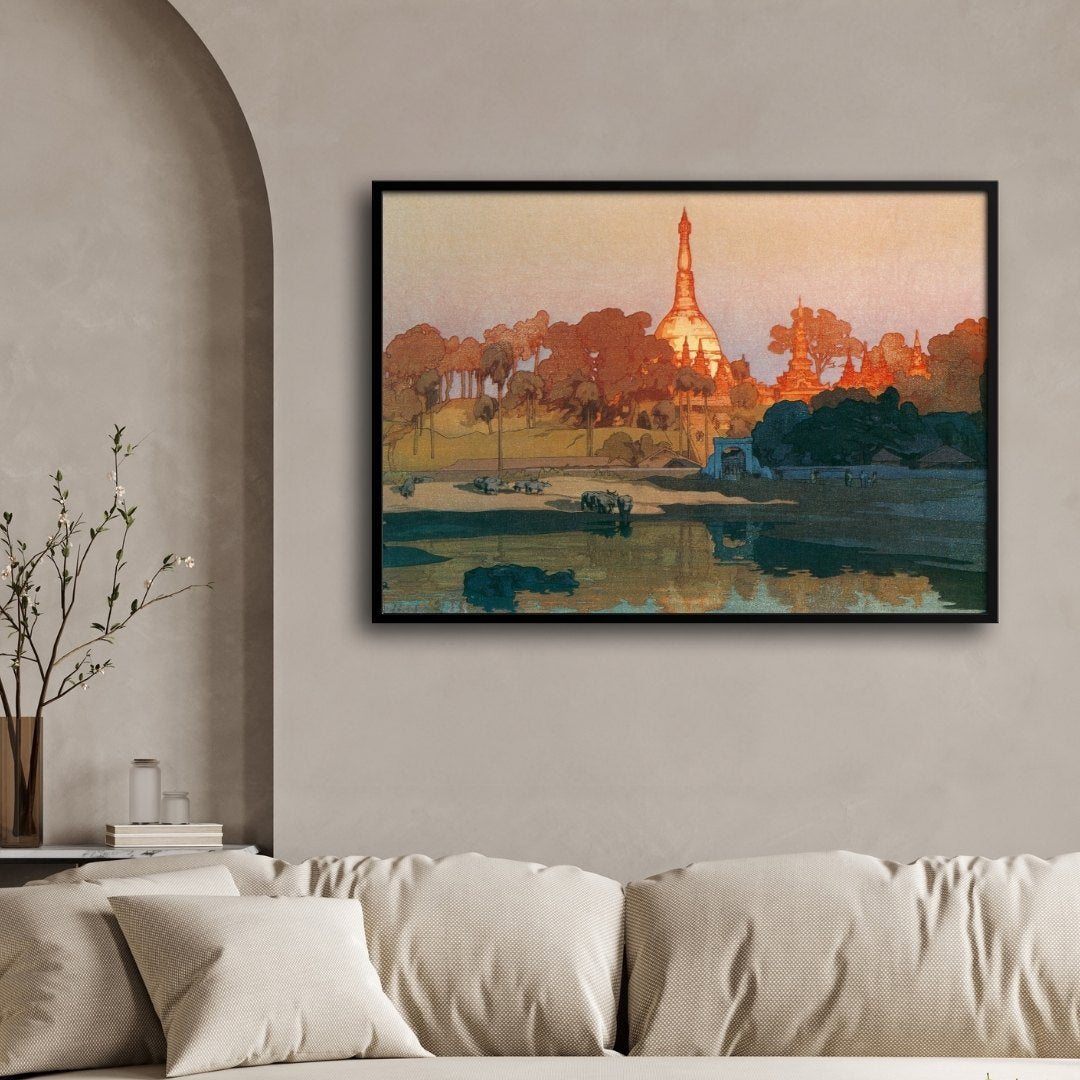 Golden Pagoda in Rangoon by Hiroshi Yoshida 2 : 3 Horizontal Premium Wall Art Canvas by MeriDeewar