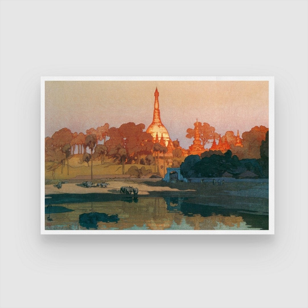 Golden Pagoda in Rangoon by Hiroshi Yoshida 2 : 3 Horizontal Premium Wall Art Canvas by MeriDeewar