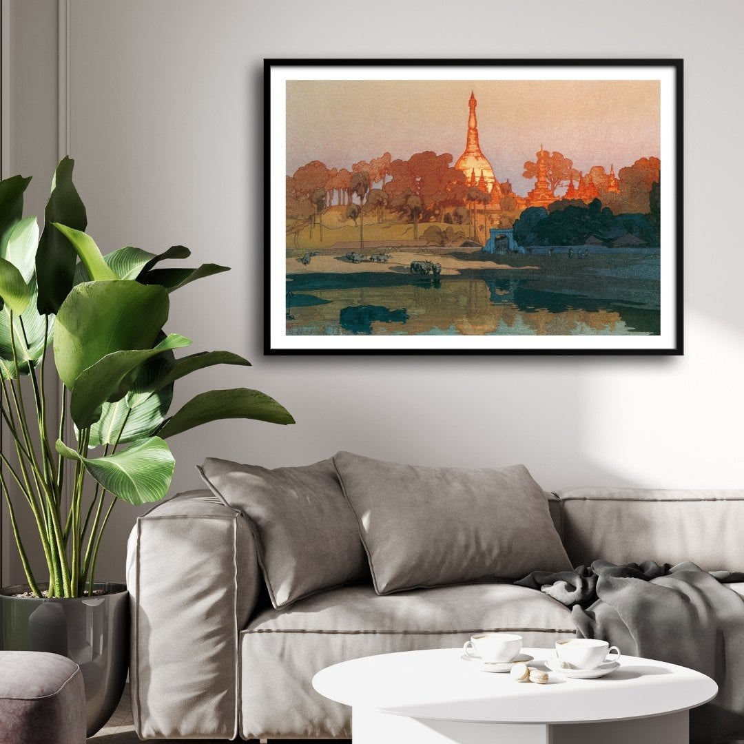 Golden Pagoda in Rangoon by Hiroshi Yoshida 2 : 3 Horizontal Premium Wall Art Canvas by MeriDeewar