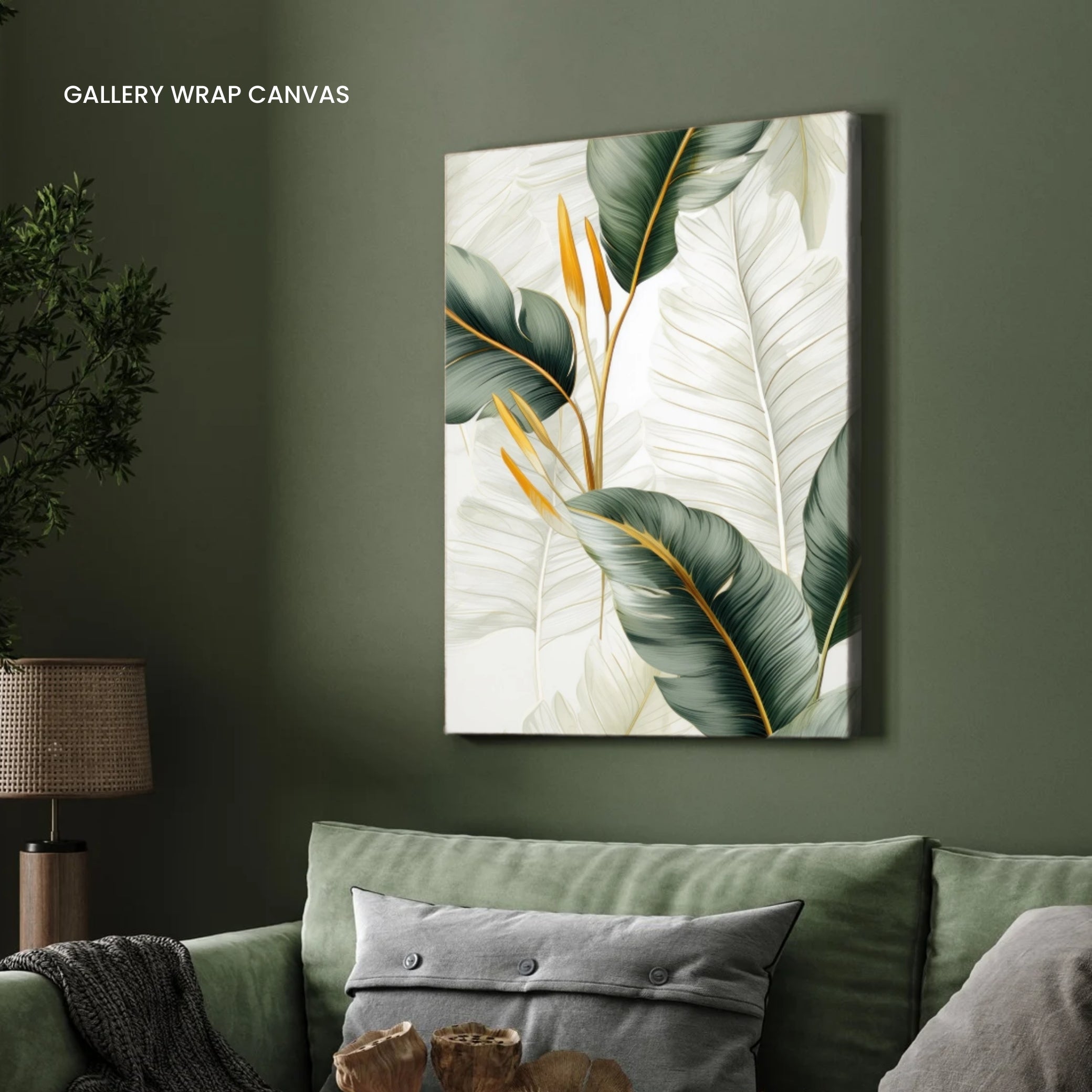 Golden Palm Leaves wall art 2 : 3 Vertical Premium Wall Art Canvas by MeriDeewar