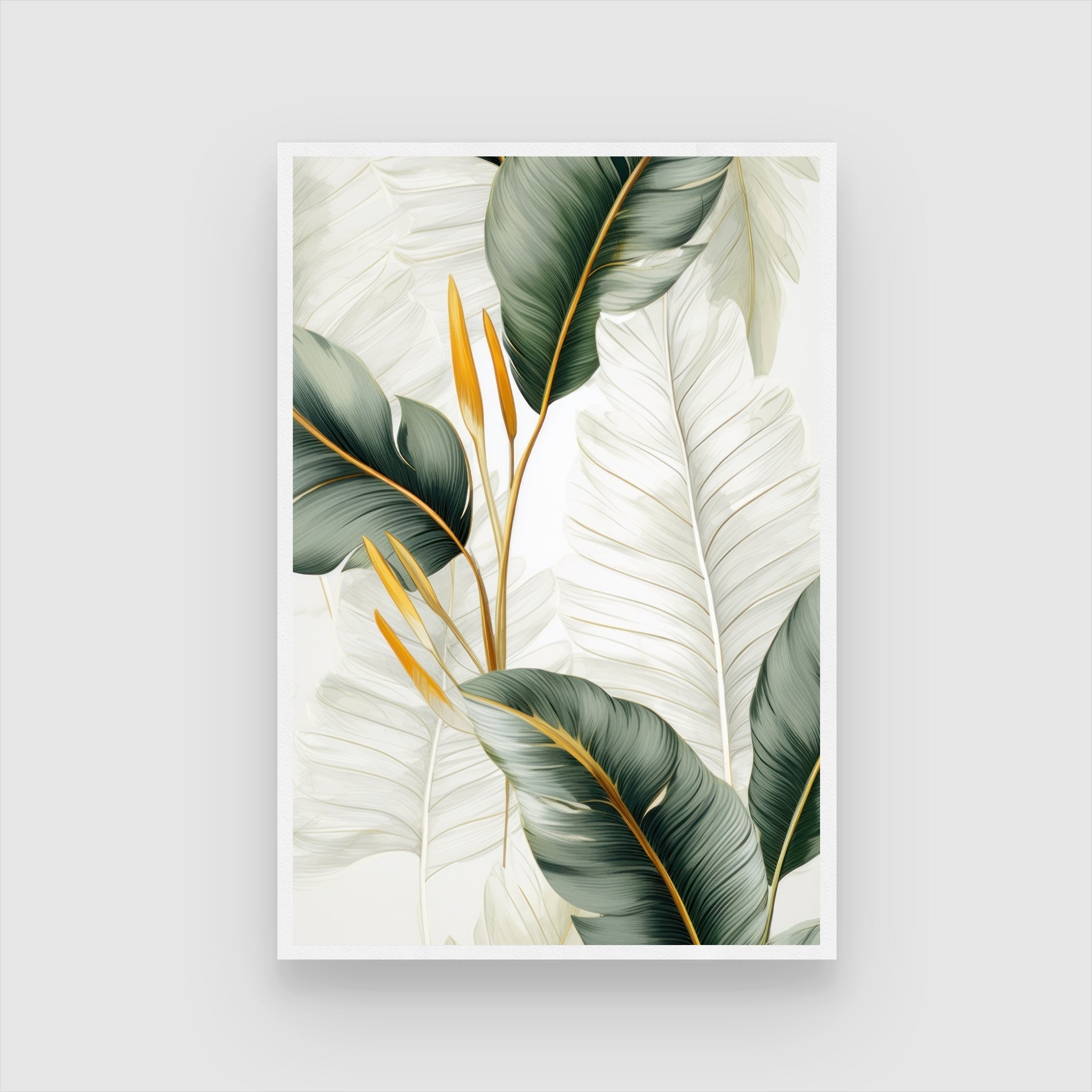 Golden Palm Leaves wall art 2 : 3 Vertical Premium Wall Art Canvas by MeriDeewar