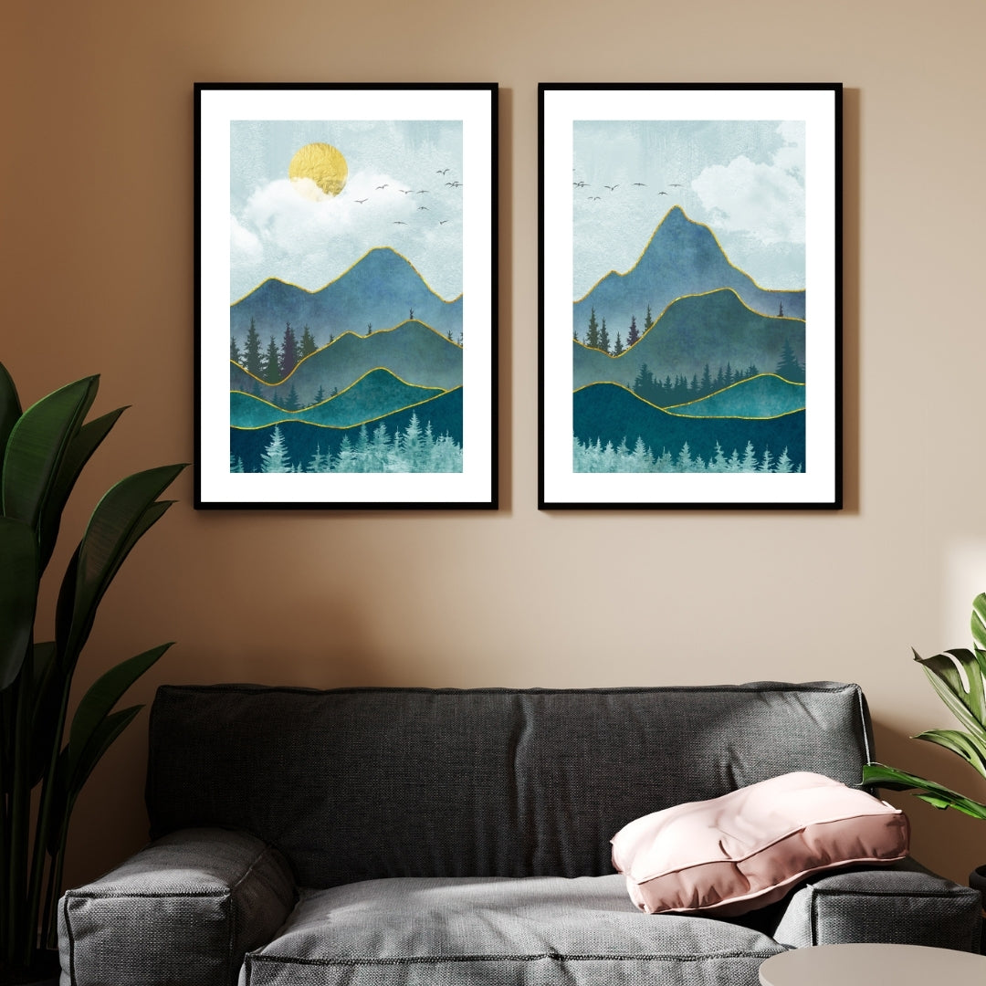 Golden Peaks – Modern Mountain Landscape Wall Art Walls Premium Wall Art Canvas by MeriDeewar