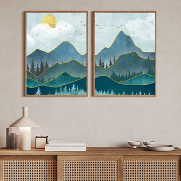 Golden Peaks – Modern Mountain Landscape Wall Art Walls Premium Wall Art Canvas by MeriDeewar