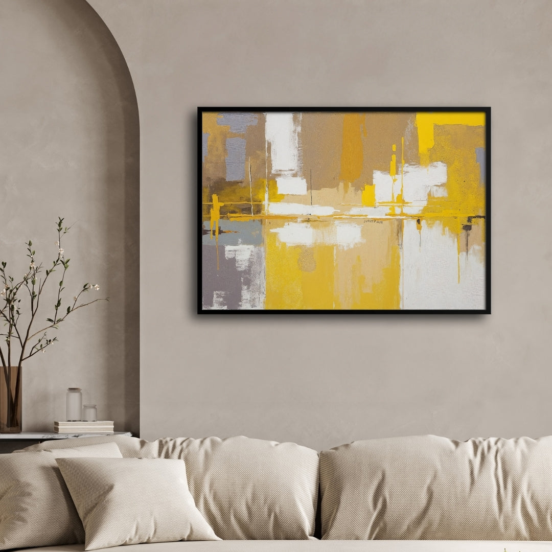 Golden Reflections — Modern Abstract Canvas Wall Art 2 : 3 Horizontal Premium Wall Art Canvas by MeriDeewar