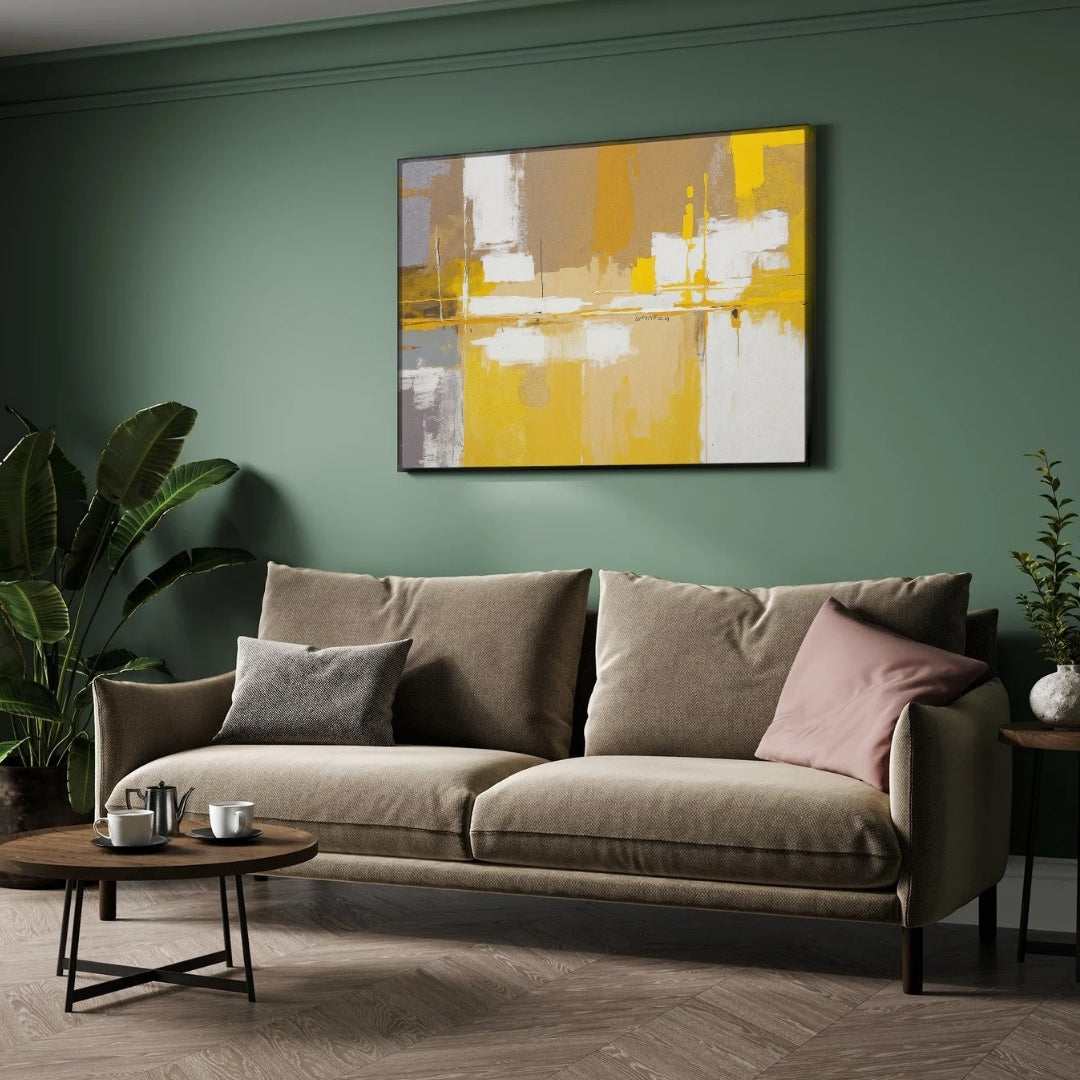 Golden Reflections — Modern Abstract Canvas Wall Art 2 : 3 Horizontal Premium Wall Art Canvas by MeriDeewar