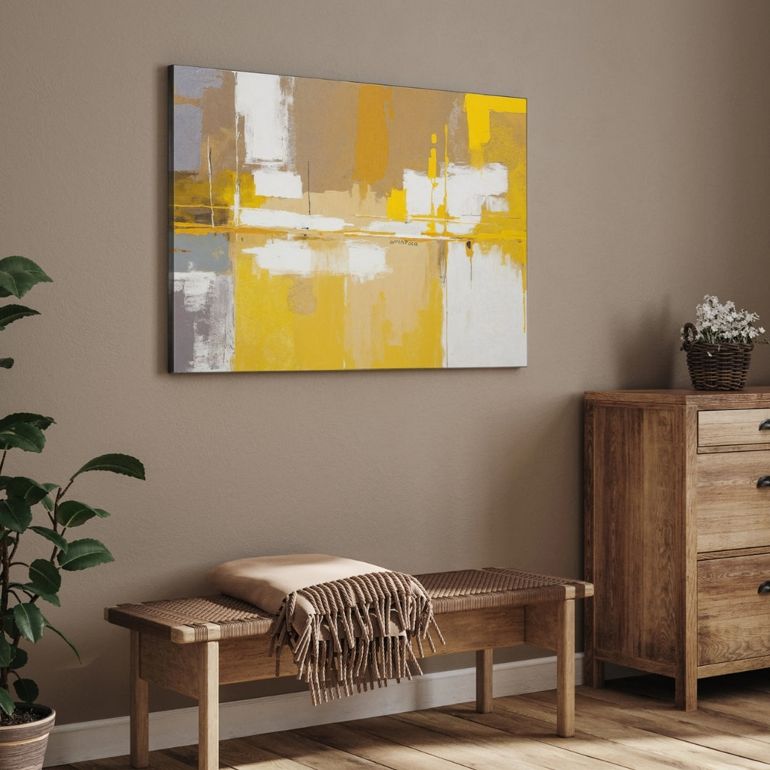 Golden Reflections — Modern Abstract Canvas Wall Art 2 : 3 Horizontal Premium Wall Art Canvas by MeriDeewar