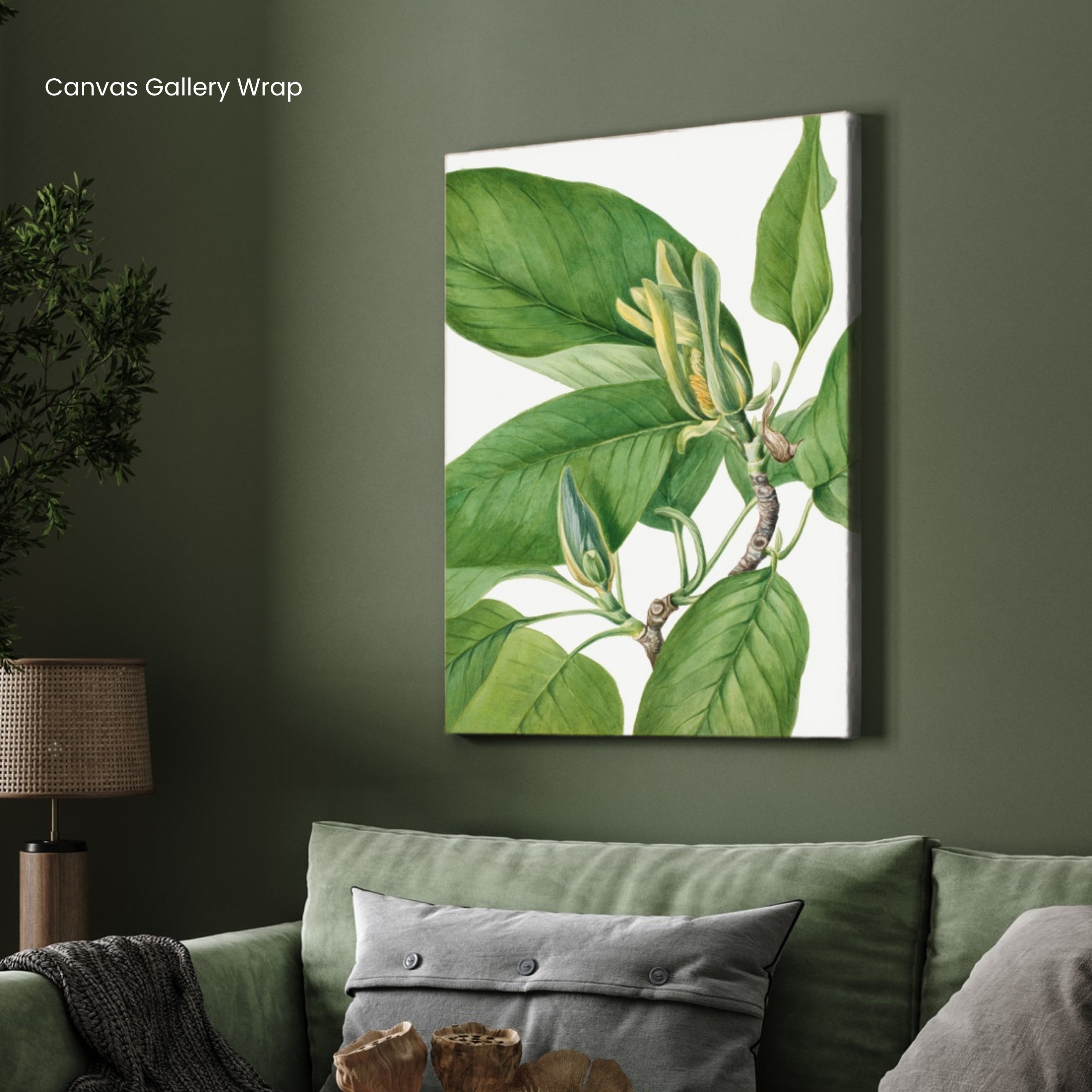 Golden Sprout – Botanical Leaf & Bud Wall Art Print 2 : 3 Vertical Premium Wall Art Canvas by MeriDeewar