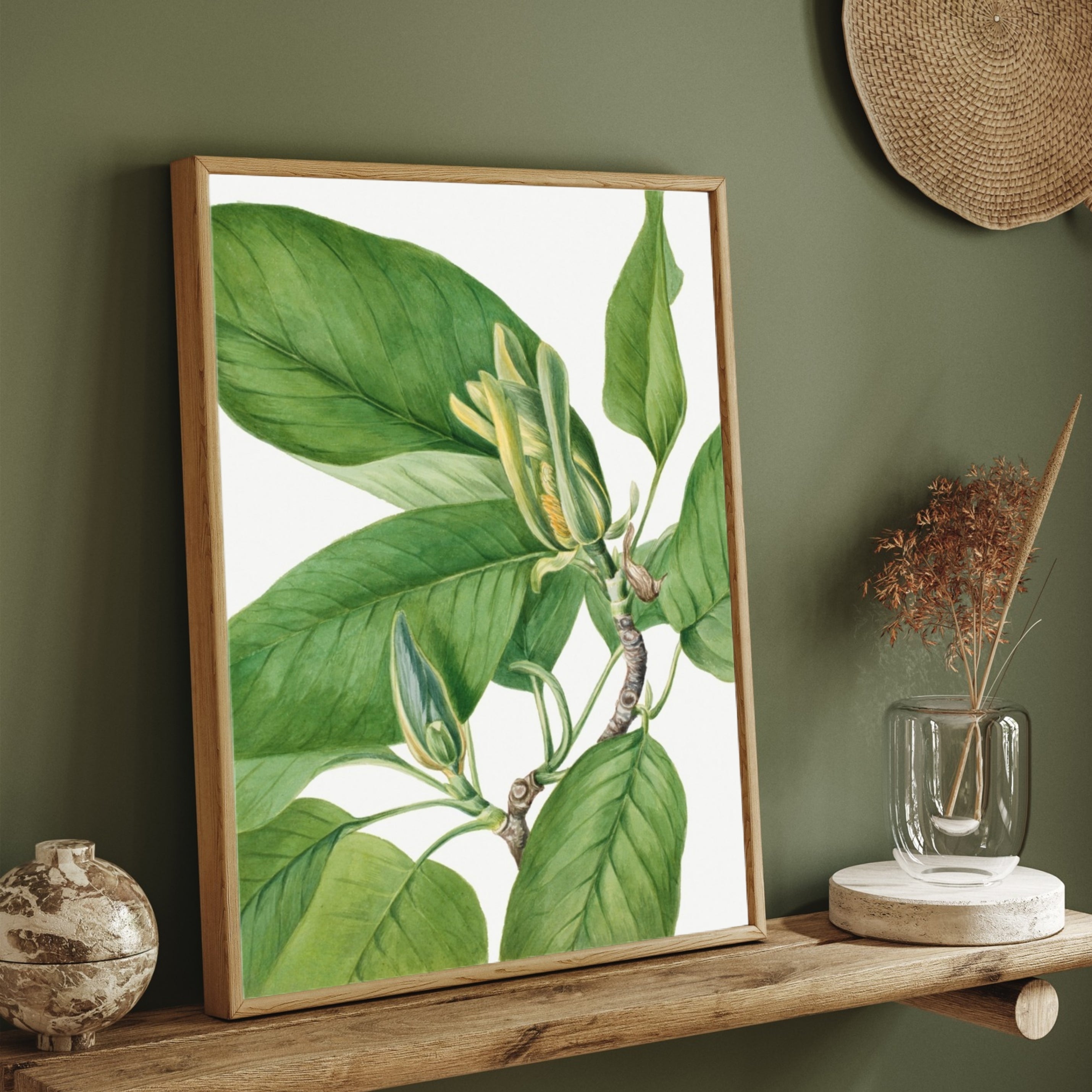 Golden Sprout – Botanical Leaf & Bud Wall Art Print 2 : 3 Vertical Premium Wall Art Canvas by MeriDeewar
