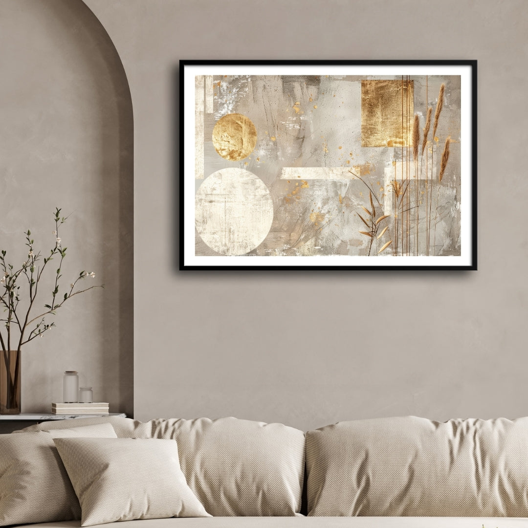 Golden Stillness – Modern Abstract Nature-Inspired Wall Art Print 2 : 3 Horizontal Premium Wall Art Canvas by MeriDeewar