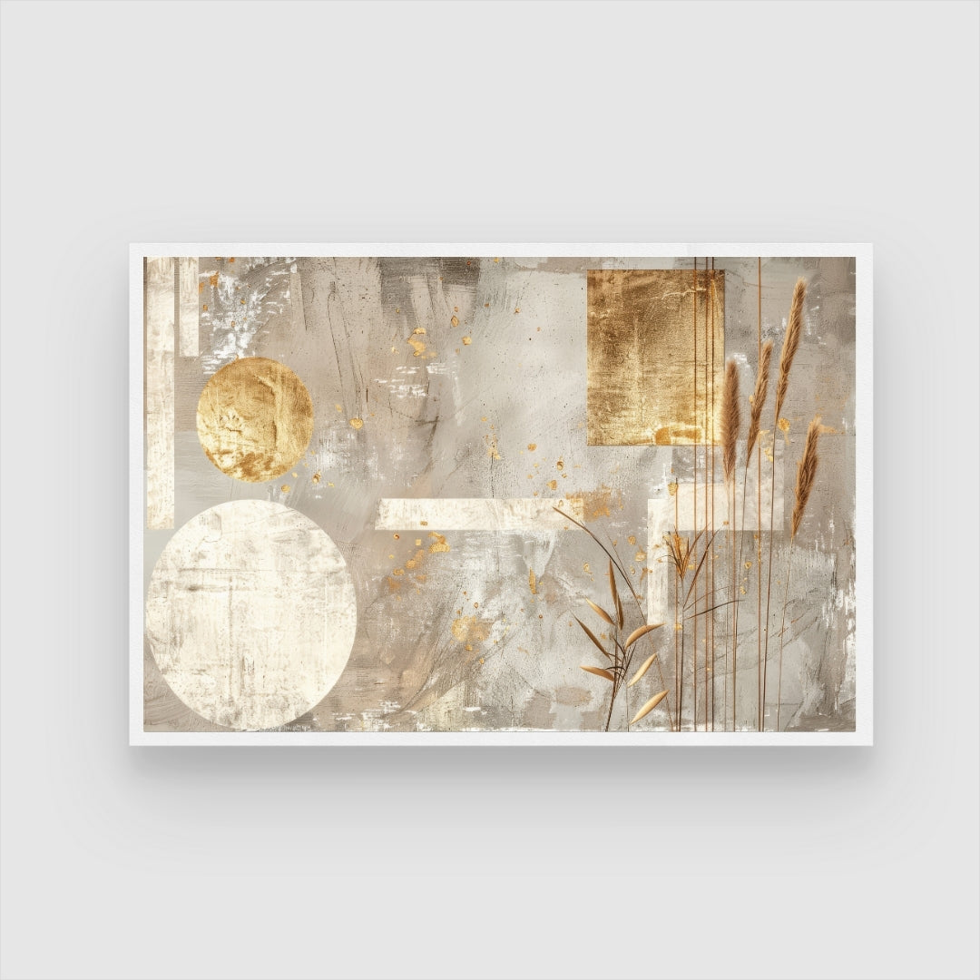 Golden Stillness – Modern Abstract Nature-Inspired Wall Art Print 2 : 3 Horizontal Premium Wall Art Canvas by MeriDeewar