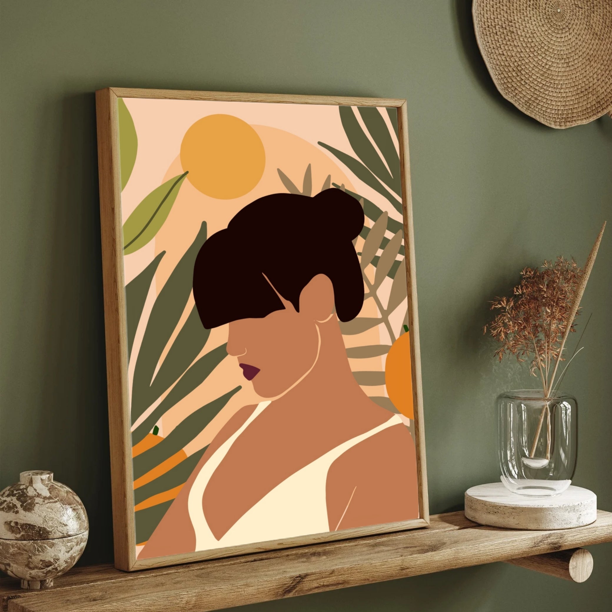 Golden Sun – Tropical Woman Portrait Wall Art Print 2 : 3 Vertical Premium Wall Art Canvas by MeriDeewar