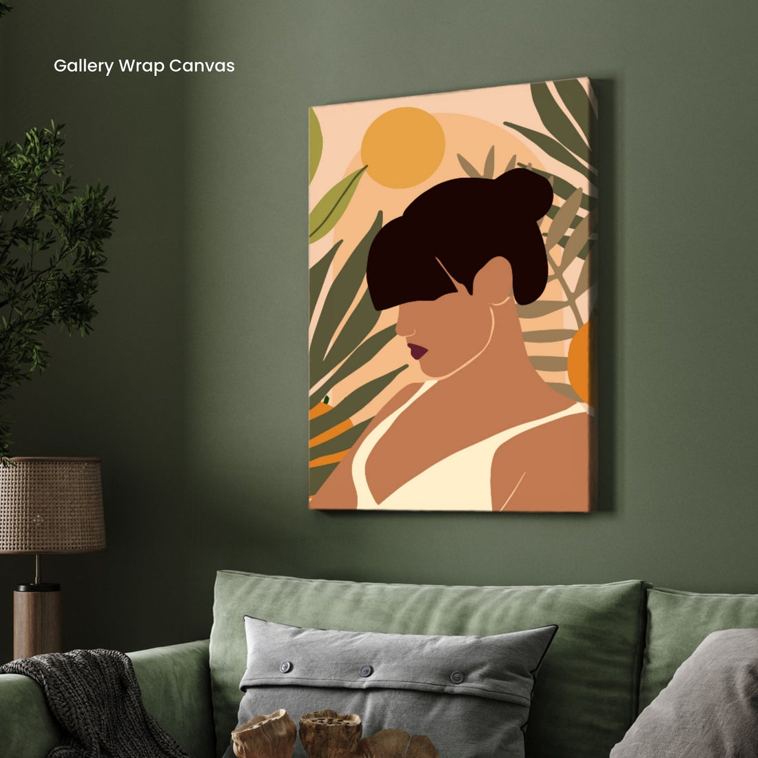 Golden Sun – Tropical Woman Portrait Wall Art Print 2 : 3 Vertical Premium Wall Art Canvas by MeriDeewar