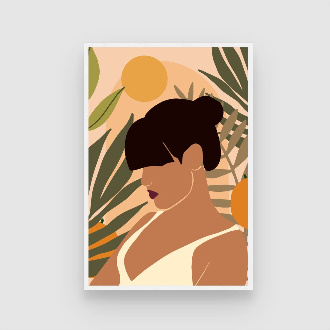 Golden Sun – Tropical Woman Portrait Wall Art Print 2 : 3 Vertical Premium Wall Art Canvas by MeriDeewar
