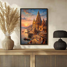 Golden Sunrise Varanasi Ghats Wall Art | Vertical Oil Painting Framed Print 2 : 3 Vertical Premium Wall Art Canvas by MeriDeewar