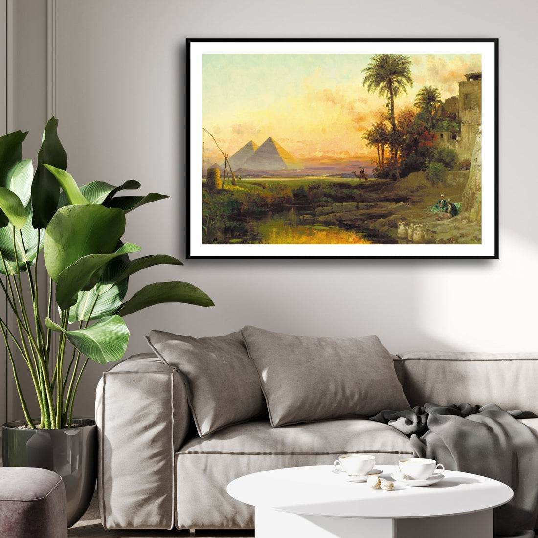 Golden Sunset Over the Pyramids – Egyptian Landscape Wall Art 2 : 3 Horizontal Premium Wall Art Canvas by MeriDeewar
