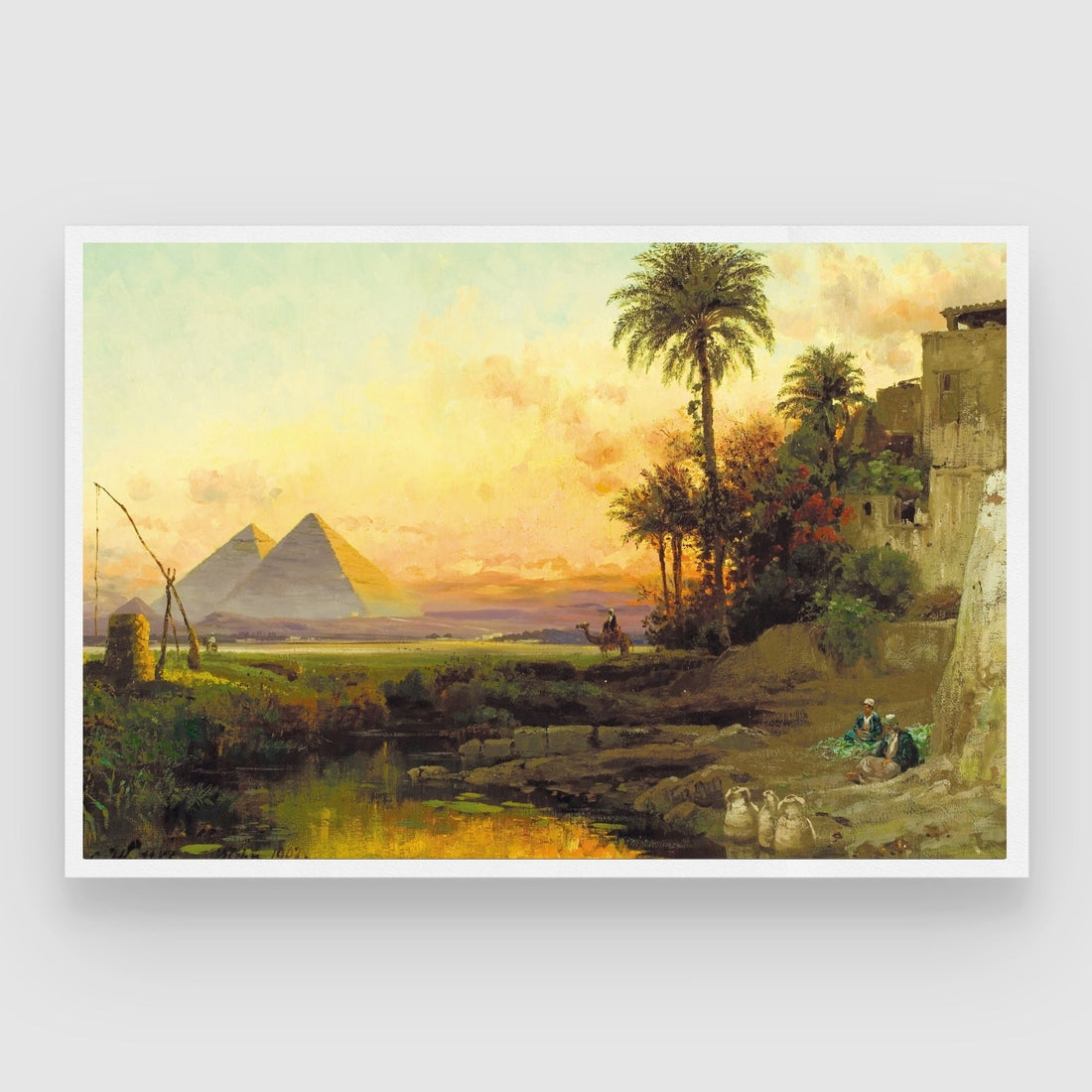Golden Sunset Over the Pyramids – Egyptian Landscape Wall Art 2 : 3 Horizontal Premium Wall Art Canvas by MeriDeewar