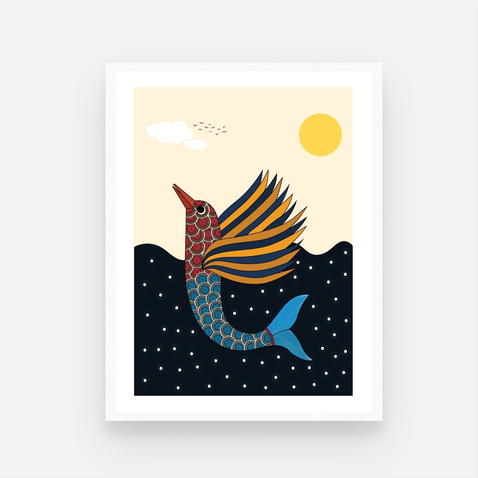 Gond Art Fish & Nature Painting – Vibrant Wall Decor at MeriDeewar 3 : 4 Vertical New Premium Wall Art Canvas by MeriDeewar