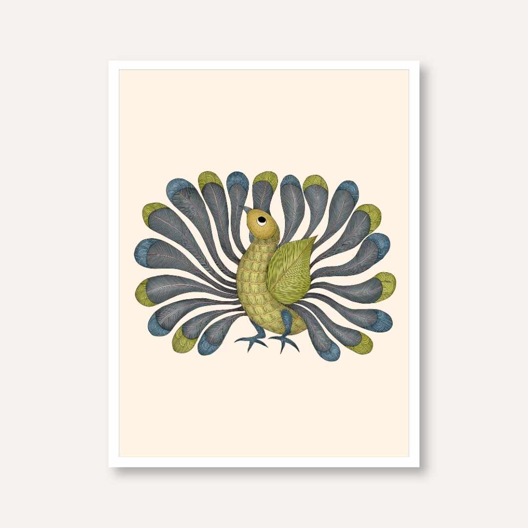 "Gond Art Peacock" Traditional Indian Tribal Art Giclée Print | Fine Art Wall Art 3 : 4 Vertical Premium Wall Art Canvas by MeriDeewar