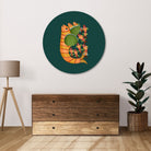 Gond Painting Fish With Five Small Fish Painting Circular Canvas Frame Circular Canvas Frame Premium Wall Art Canvas by MeriDeewar