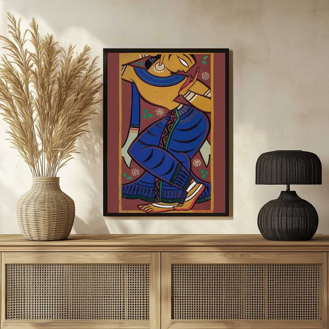 Gopini Painting by Jamini Roy – Indian Folk Art for Living Room | Wall Painting Online India 2 : 3 Vertical Premium Wall Art Canvas by MeriDeewar
